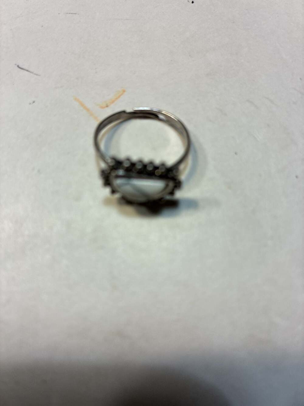 Boho Southwestern Style White Stone Silver Tone Adjustable Ring